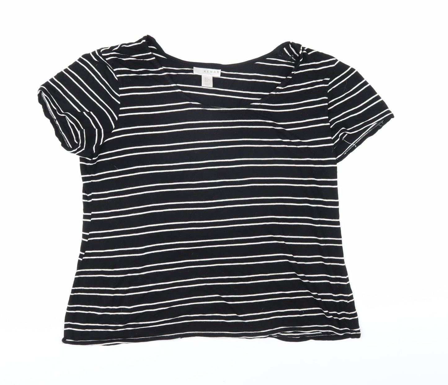 Kenar Womens Black Striped Cotton Basic T-Shirt Size L Boat Neck
