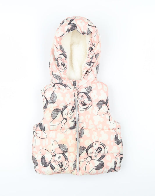 Disney Girls Pink Geometric Gilet Waistcoat Size 12-18 Months Zip - Mickey Mouse