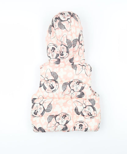 Back view of Disney girls’ pink geometric gilet waistcoat, size 12-18, months zip - mickey mouse
