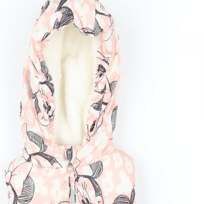 Close-up detail of Disney girls’ pink geometric gilet waistcoat, size 12-18, months zip - mickey mouse