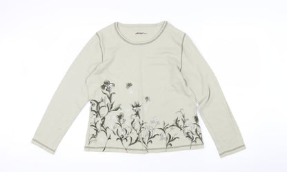 Dash Womens Green Cotton Basic T-Shirt Size 16 Boat Neck - Flowers