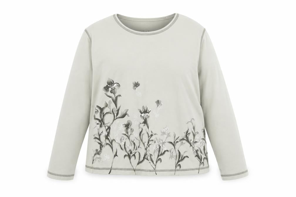 DASH Womens Green Cotton Basic T-Shirt Size 16 Boat Neck - Flowers