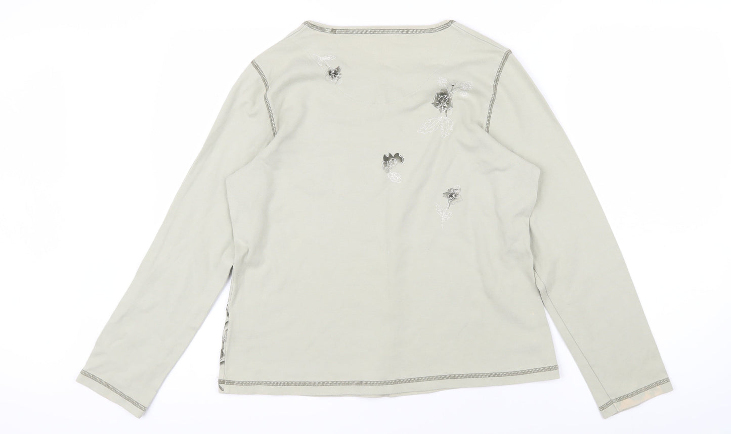 DASH Womens Green Cotton Basic T-Shirt Size 16 Boat Neck - Flowers
