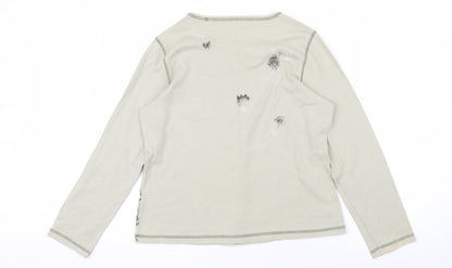 Dash Womens Green Cotton Basic T-Shirt Size 16 Boat Neck - Flowers