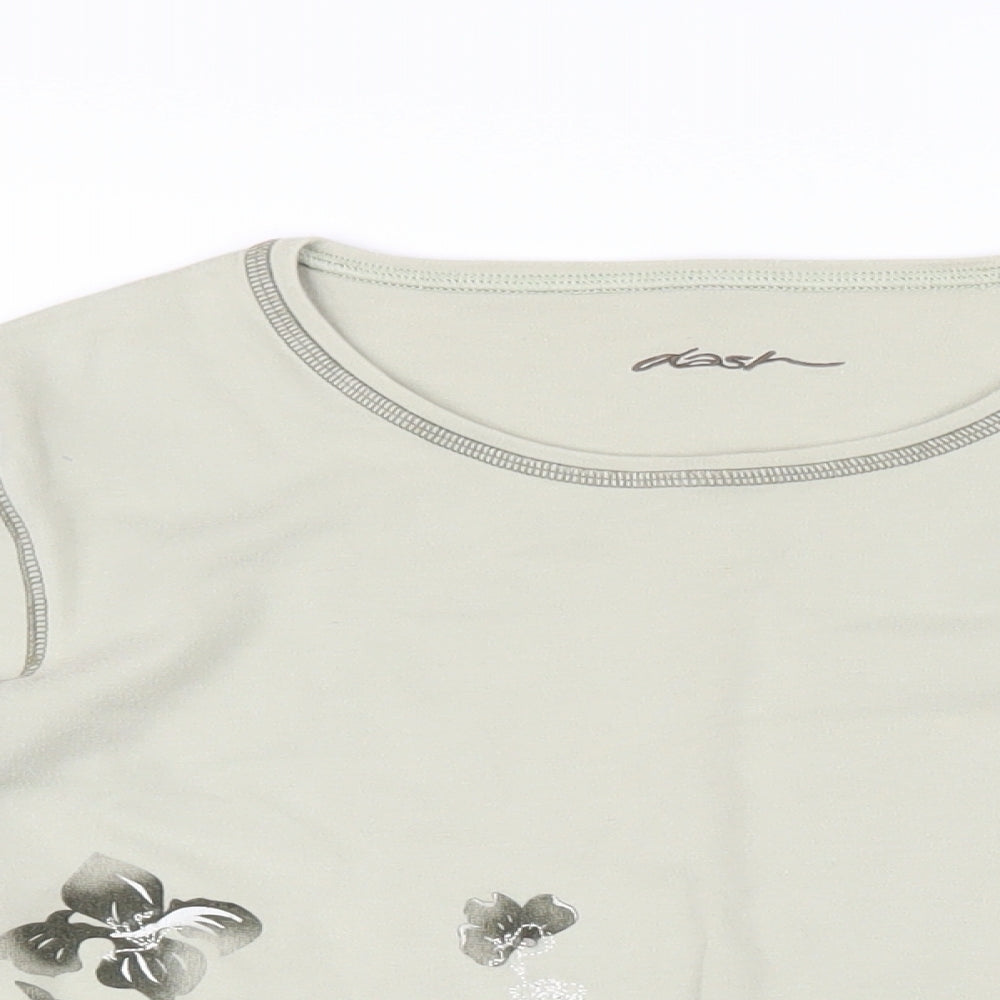 DASH Womens Green Cotton Basic T-Shirt Size 16 Boat Neck - Flowers