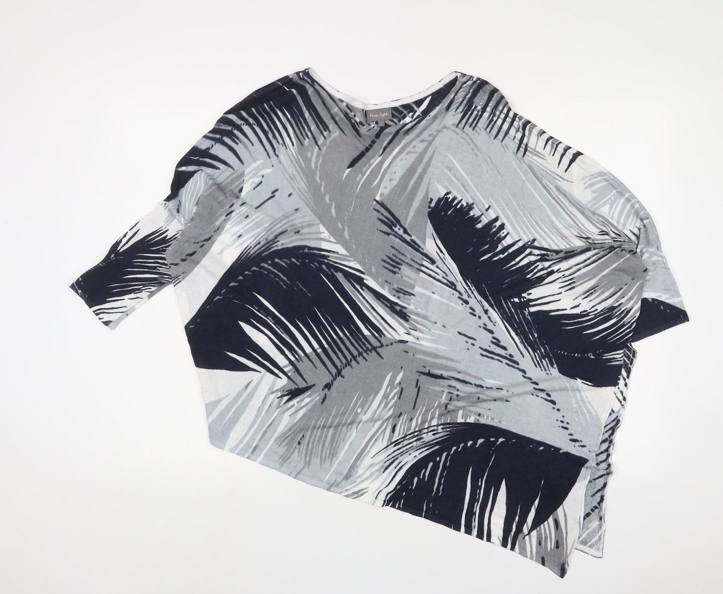 Phase Eight Womens Blue Geometric Cotton Basic T-Shirt Size L Crew Neck