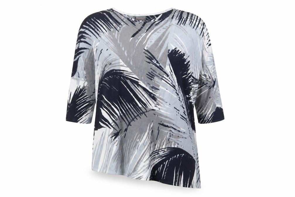 Phase Eight Womens Blue Geometric Cotton Basic T-Shirt Size L Crew Neck