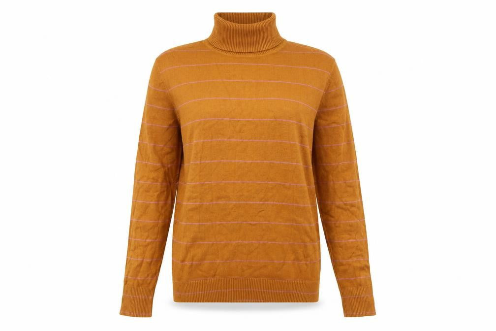 Saint Tropez Clothing Womens Brown Roll Neck Striped Viscose Pullover Jumper Size L