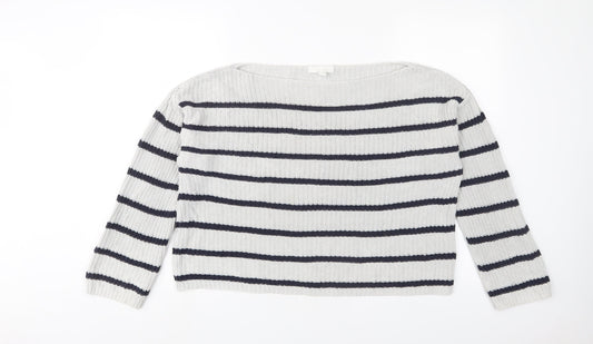 H&M Womens Grey Boat Neck Striped Cotton Pullover Jumper Size M