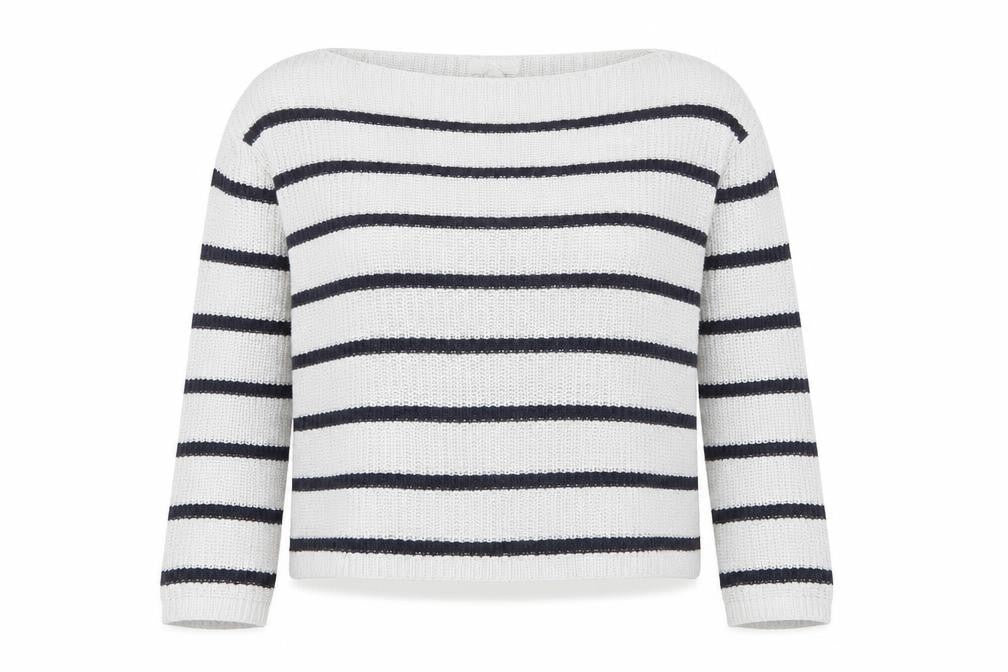H&M Womens Grey Boat Neck Striped Cotton Pullover Jumper Size M