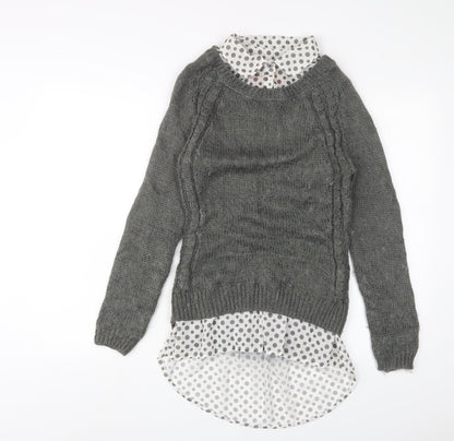 Next Womens Grey Collared Polka Dot Acrylic Pullover Jumper Size 10