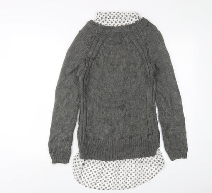 Next Womens Grey Collared Polka Dot Acrylic Pullover Jumper Size 10