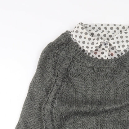 Next Womens Grey Collared Polka Dot Acrylic Pullover Jumper Size 10