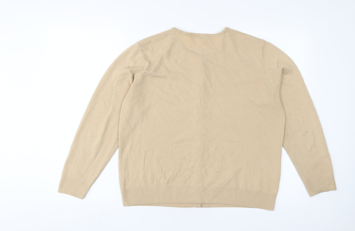 Marks and Spencer Womens Beige Crew Neck Acrylic Cardigan Jumper Size 18 - Embroidered, Sequins
