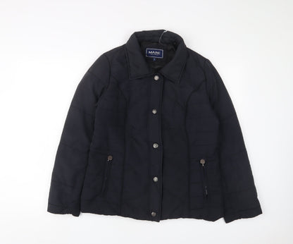 Additional front view of Maine New England women’s blue quilted jacket, size UK 12, snap - zip pockets
