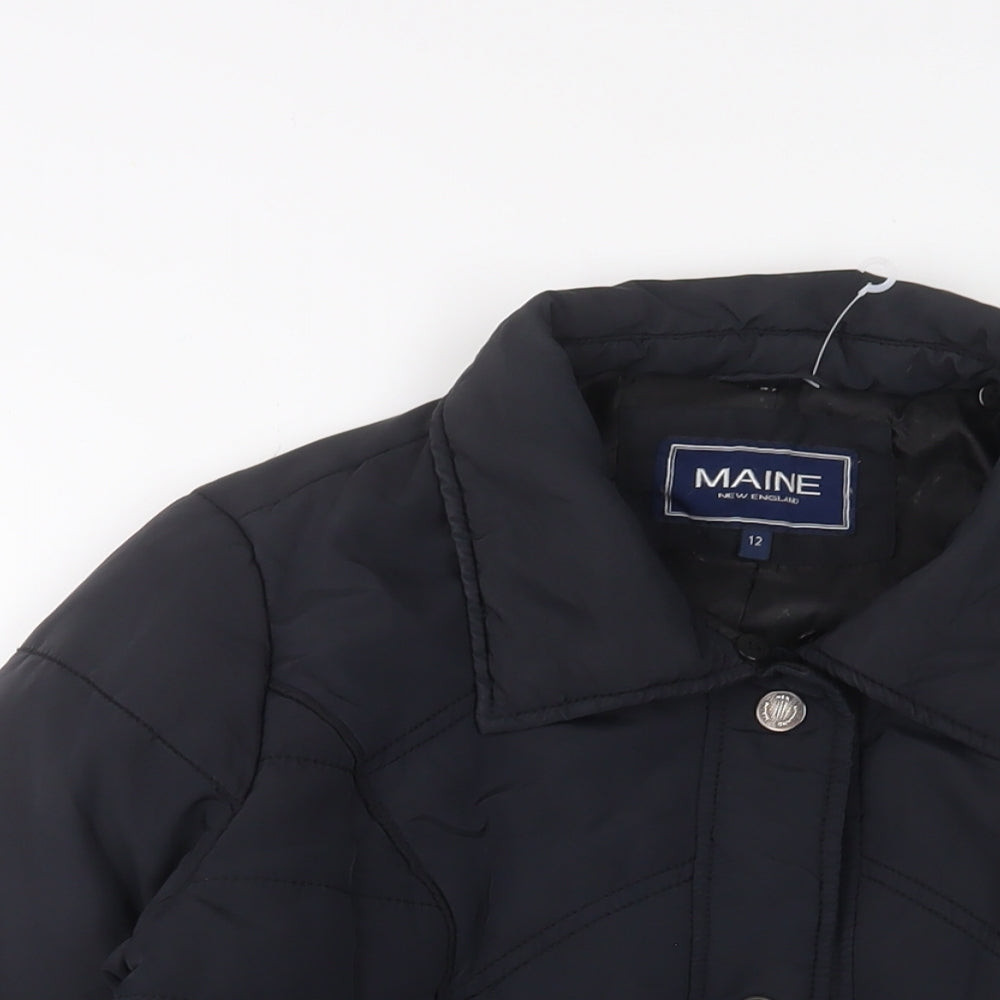Maine Womens Blue Quilted Jacket Size 12 Snap - Zip Pockets