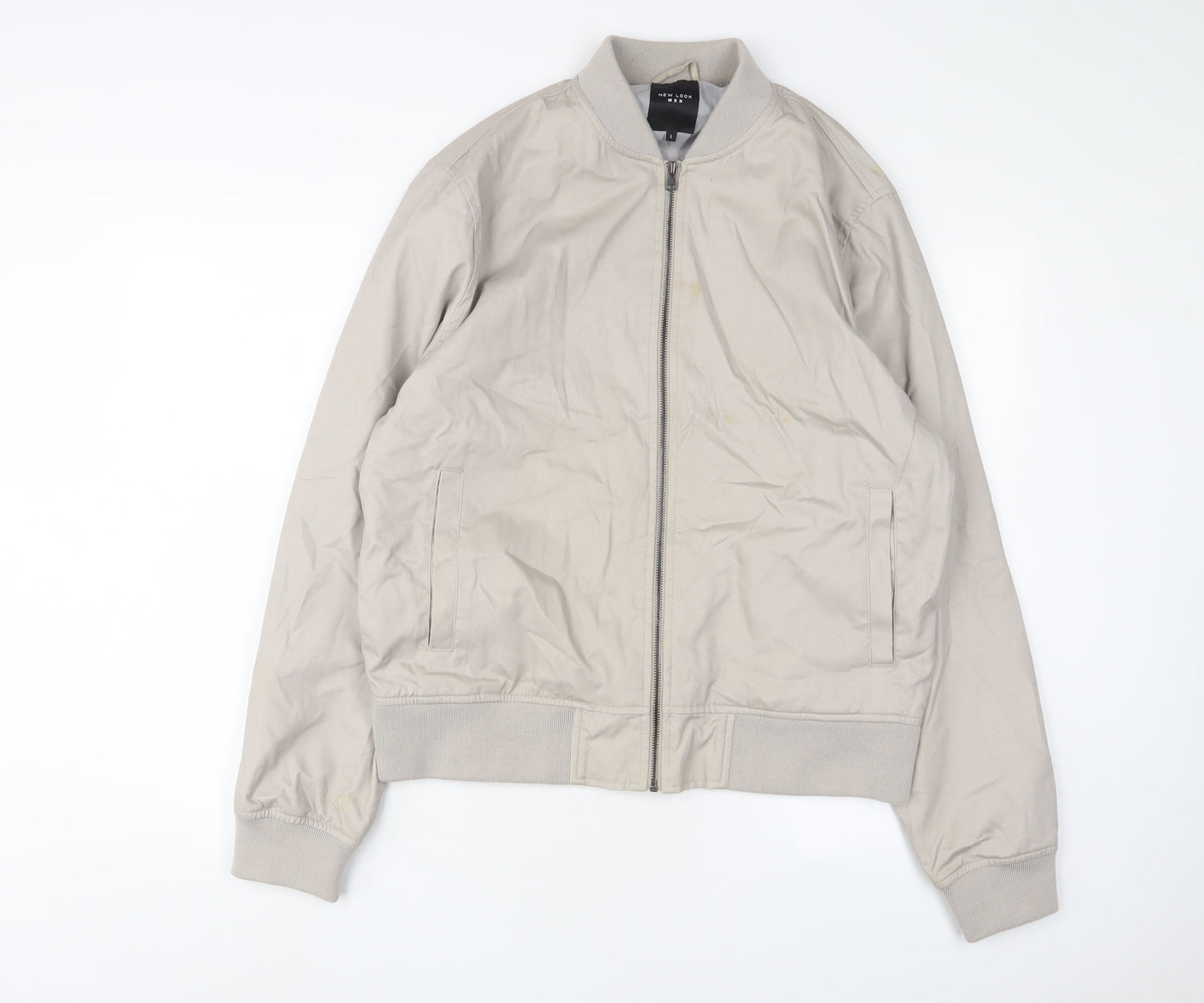 New London Mens Beige Bomber Jacket Jacket Size L Zip