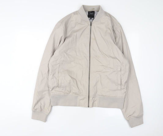 New London Mens Beige Bomber Jacket Jacket Size L Zip