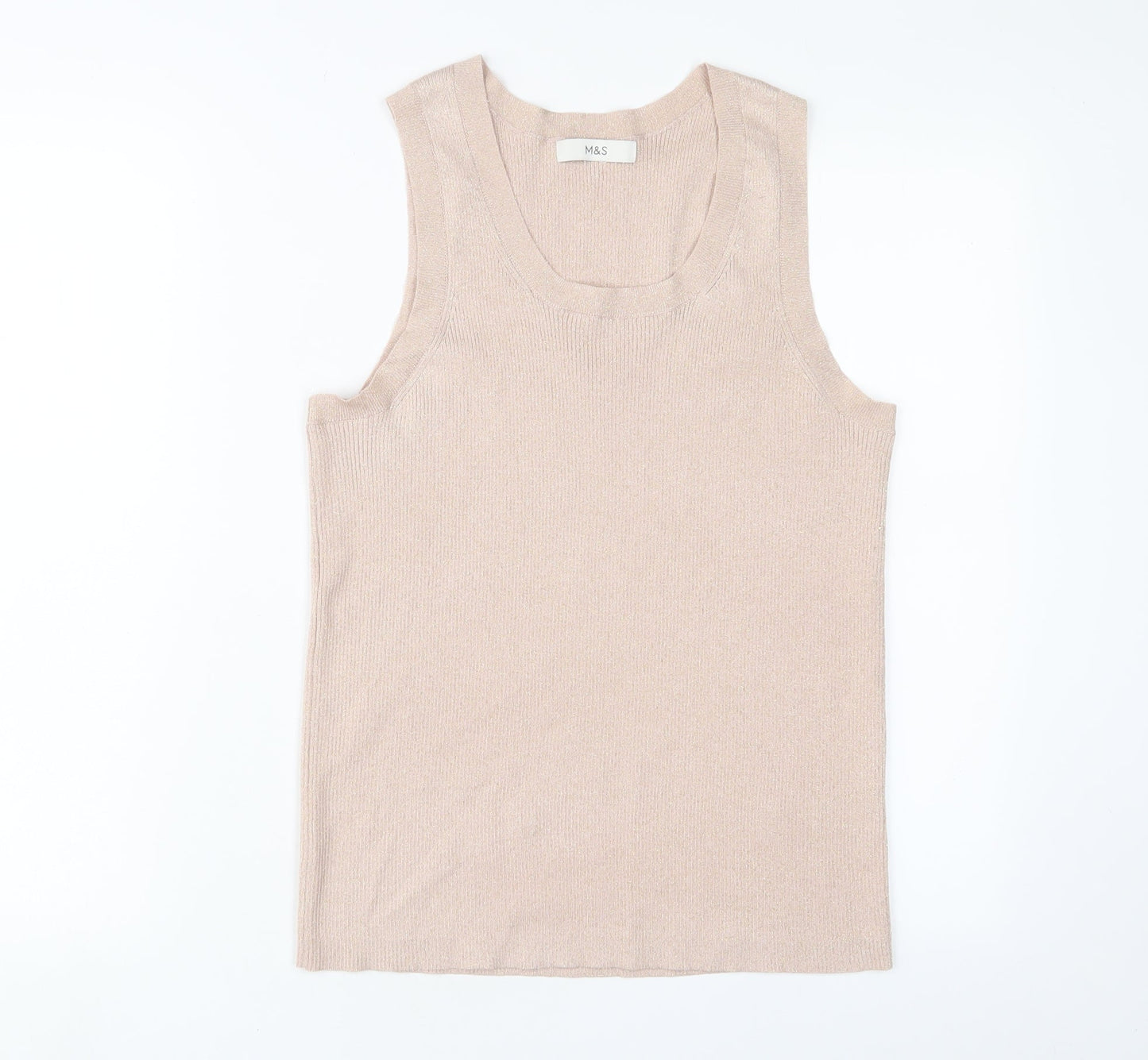 Marks and Spencer Womens Beige Viscose Basic Tank Size 14 Scoop Neck - Glitter