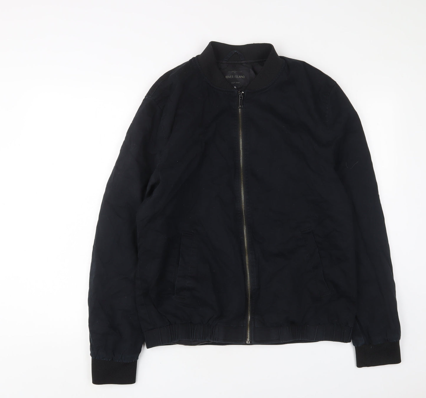 River Island Mens Black Bomber Jacket Jacket Size XL Zip