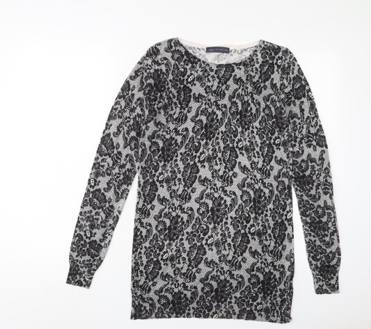 Marks and Spencer Womens Black Crew Neck Fair Isle Viscose Tunic Jumper Size 10