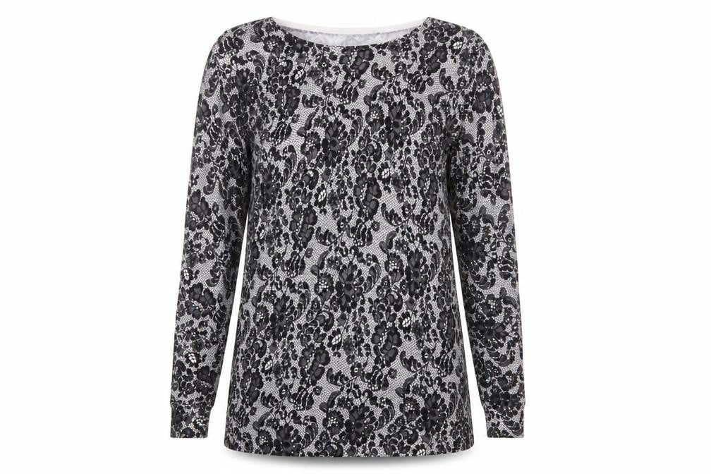 Marks & Spencer Womens Black Crew Neck Fair Isle Viscose Tunic Jumper Size 10