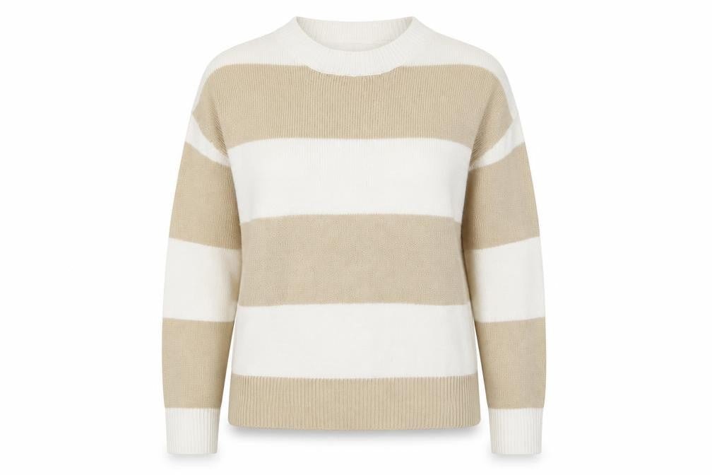 H&M Womens Beige Crew Neck Striped Acrylic Pullover Jumper Size XS