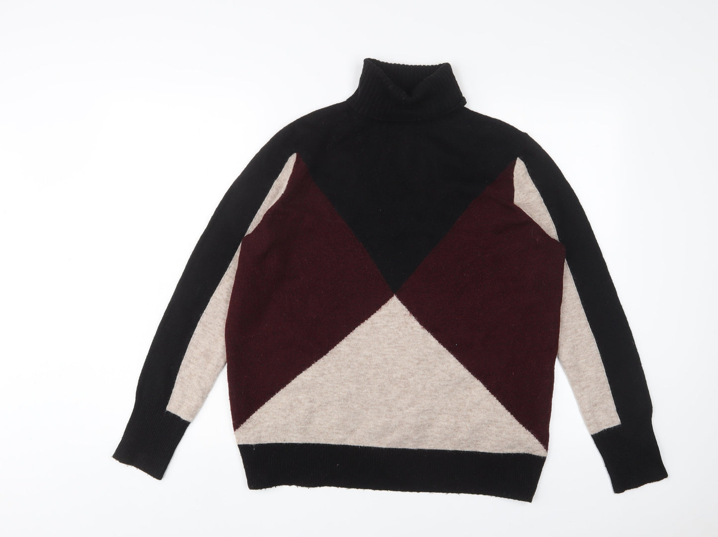 Wallis Womens Multicoloured Roll Neck Geometric Acrylic Pullover Jumper Size M