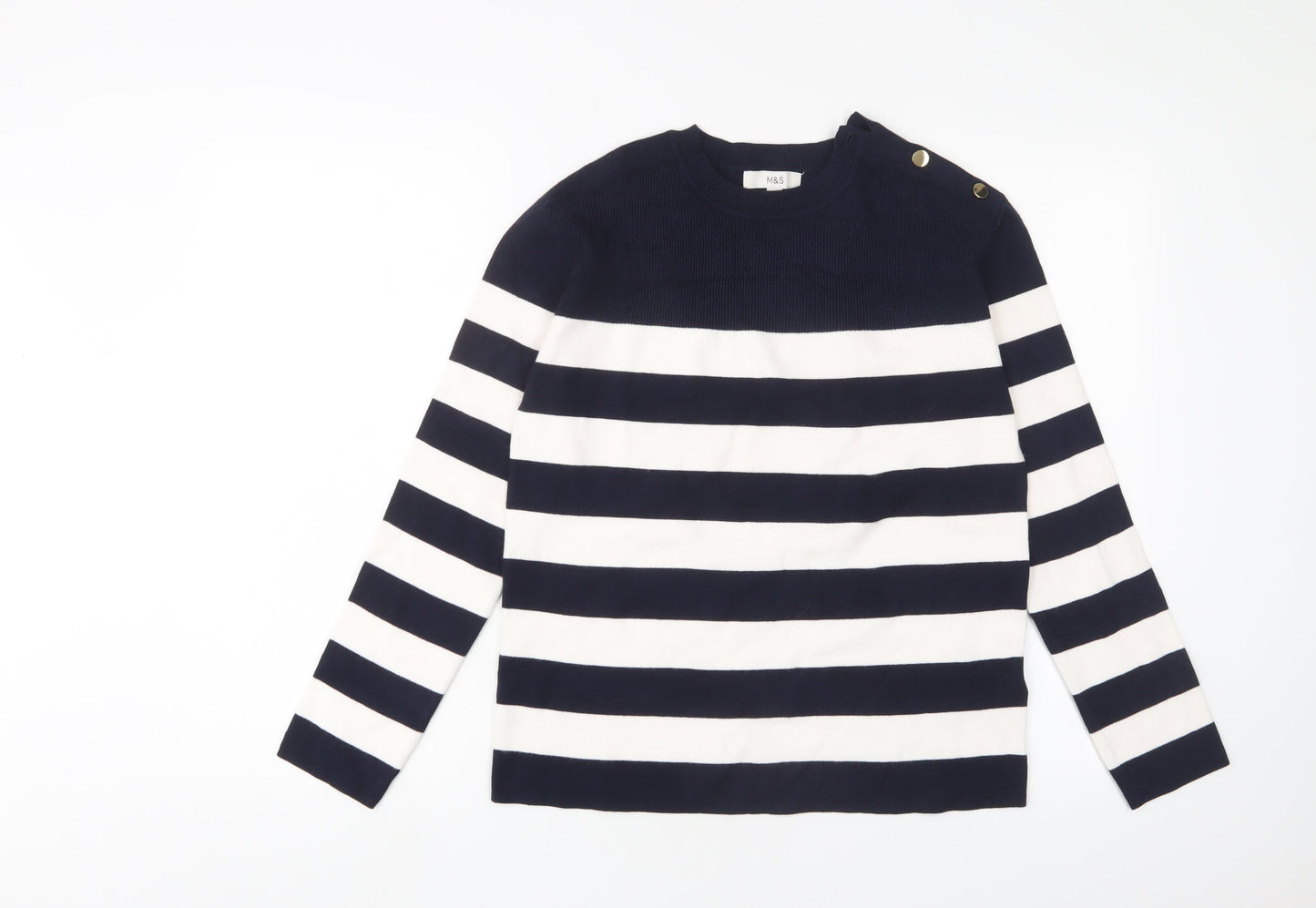 Marks and Spencer Womens Blue Crew Neck Striped Viscose Pullover Jumper Size S