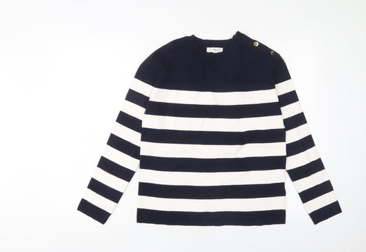 Marks and Spencer Womens Blue Crew Neck Striped Viscose Pullover Jumper Size S
