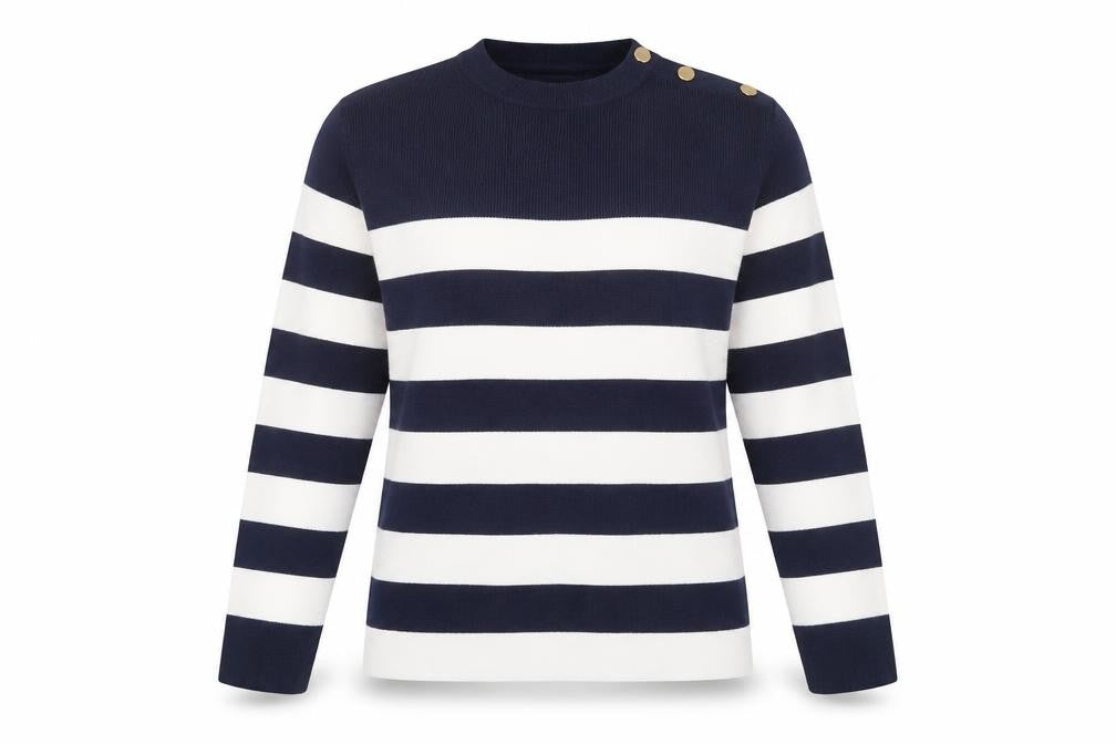 Marks & Spencer Womens Blue Crew Neck Striped Viscose Pullover Jumper Size S