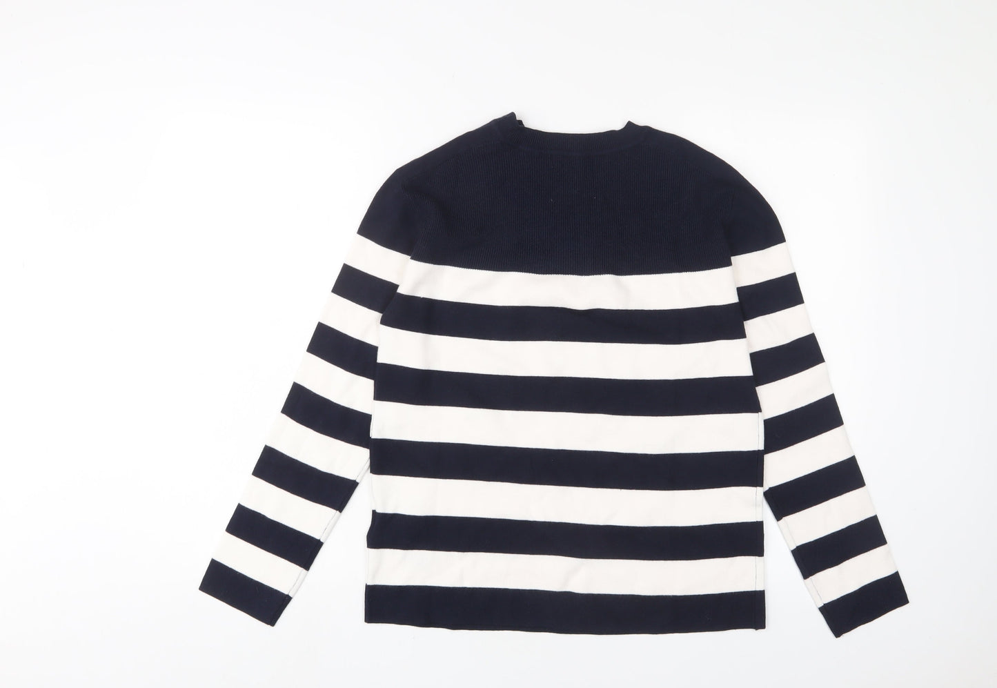 Marks and Spencer Womens Blue Crew Neck Striped Viscose Pullover Jumper Size S
