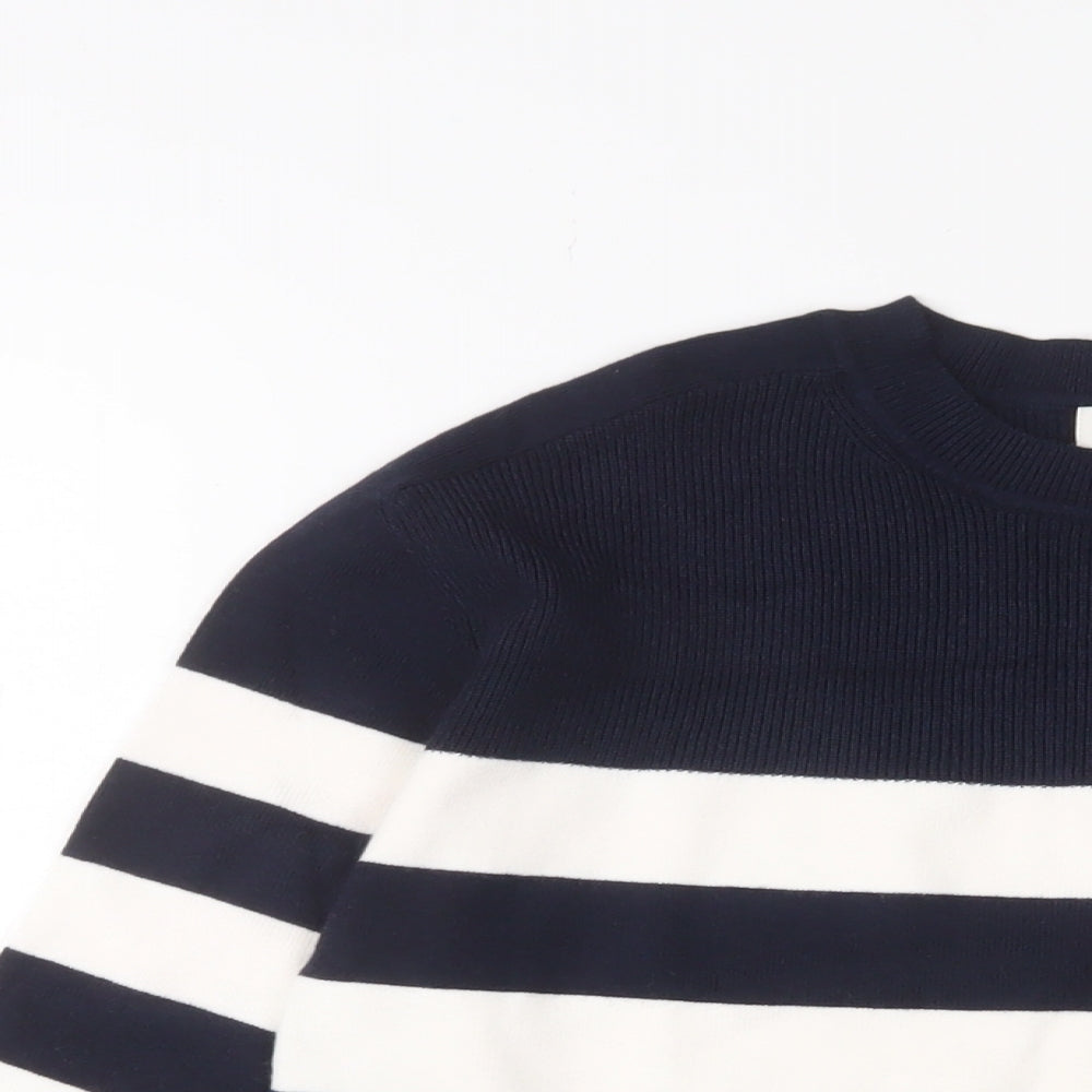 Marks and Spencer Womens Blue Crew Neck Striped Viscose Pullover Jumper Size S