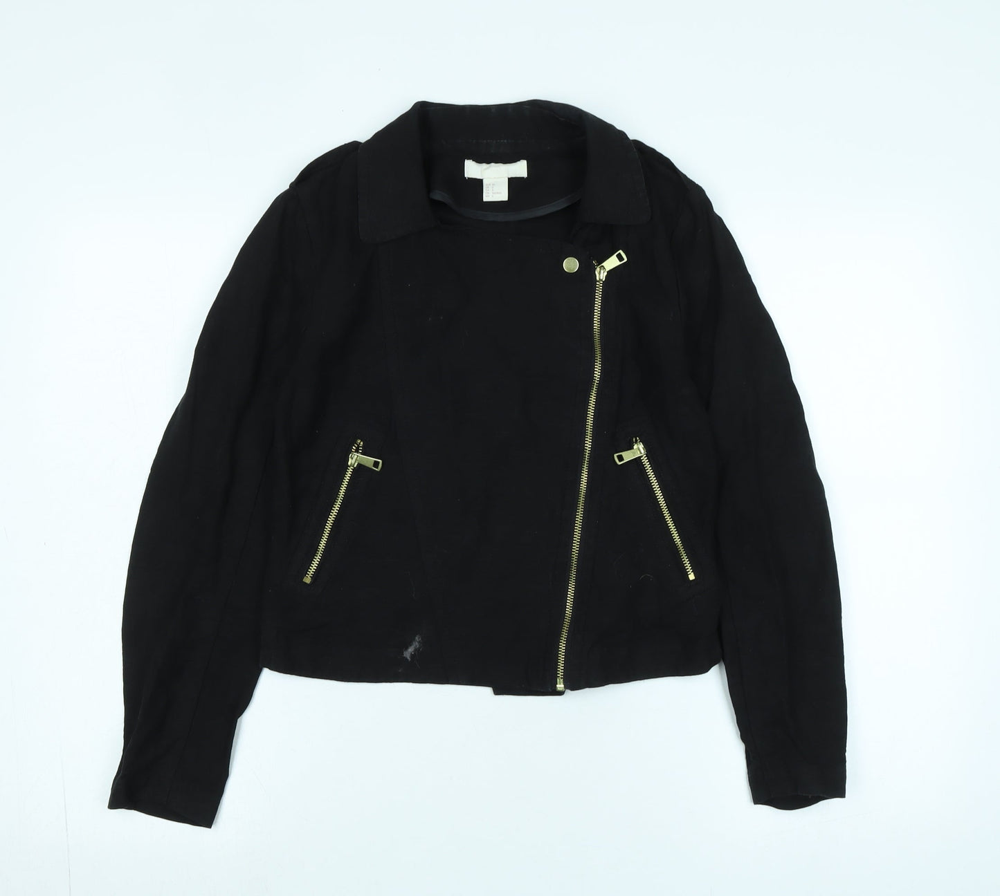 H&M Womens Black Biker Jacket Size 8 Zip