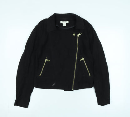 H&M Womens Black Biker Jacket Size 8 Zip