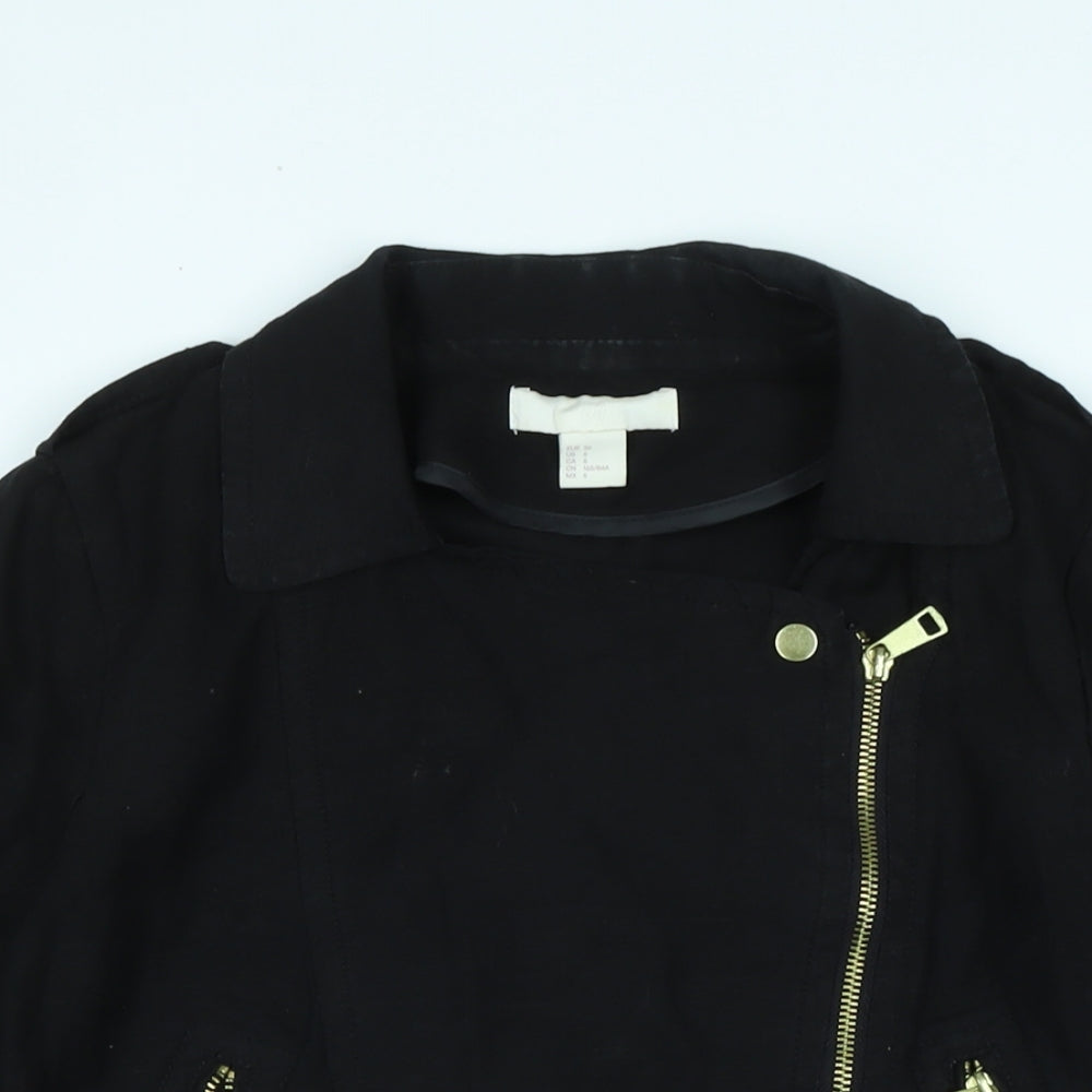 H&M Womens Black Biker Jacket Size 8 Zip