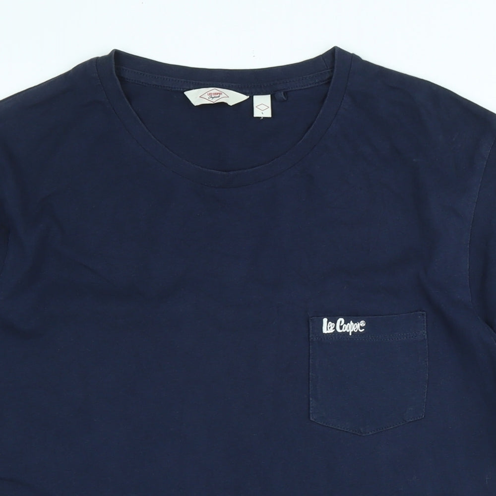 Lee Cooper Mens Blue Cotton T-Shirt Size L Crew Neck - Logo