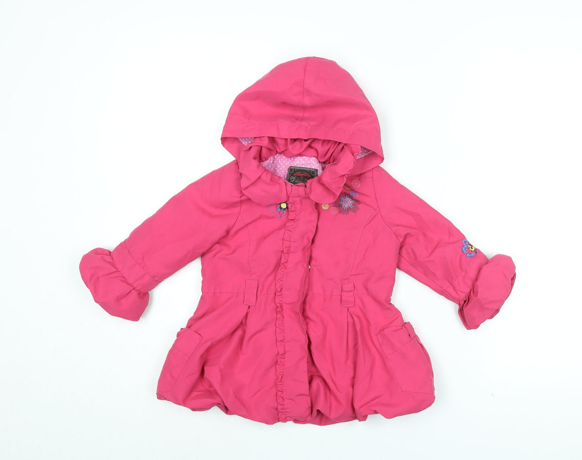 Additional front view of Catimini girls’ pink floral jacket coat, size 2, years zip