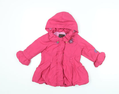 Additional front view of Catimini girls’ pink floral jacket coat, size 2, years zip