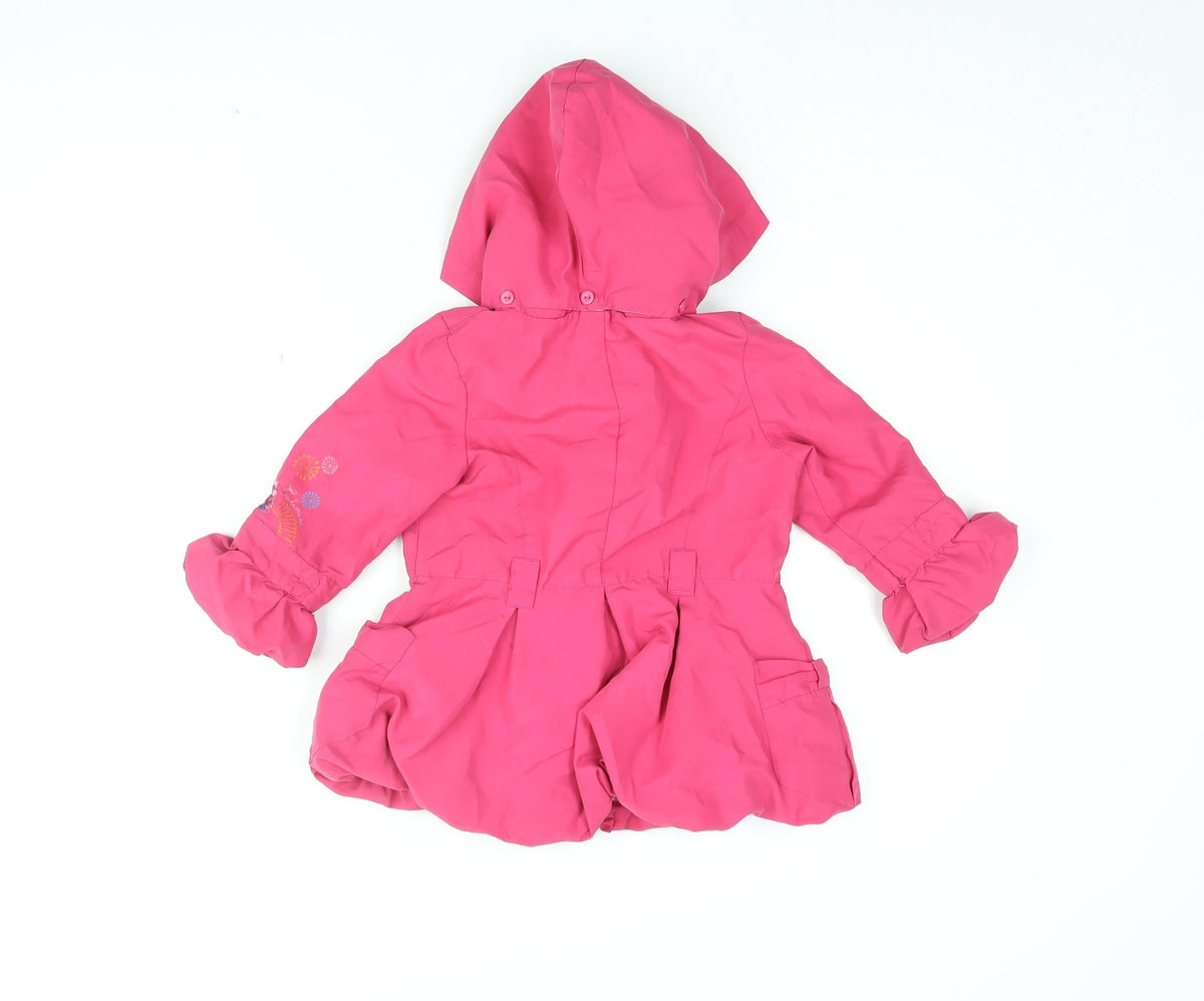 Back view of Catimini girls’ pink floral jacket coat, size 2, years zip