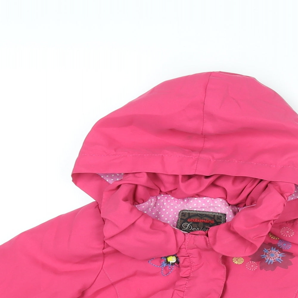 Close-up detail of Catimini girls’ pink floral jacket coat, size 2, years zip