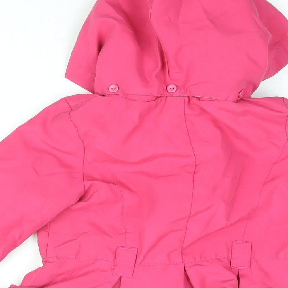 Brand and care label for Catimini girls’ pink floral jacket coat, size 2, years zip
