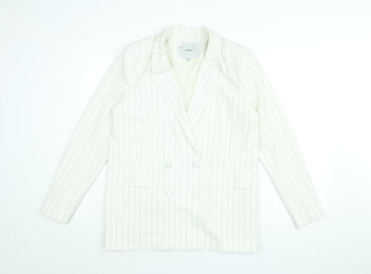 ICHI Womens White Striped Jacket Blazer Size 10 Button