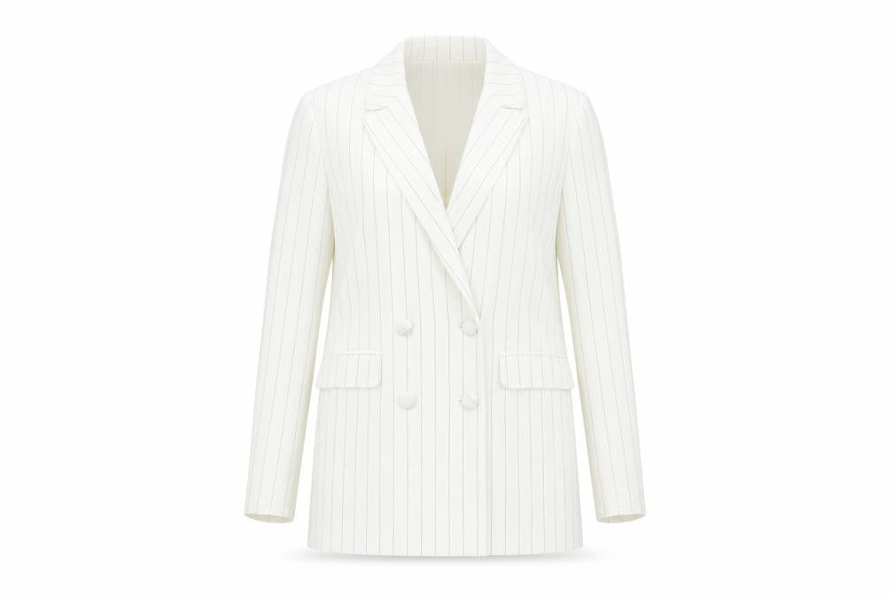 ICHI Womens White Striped Jacket Blazer Size 10 Button