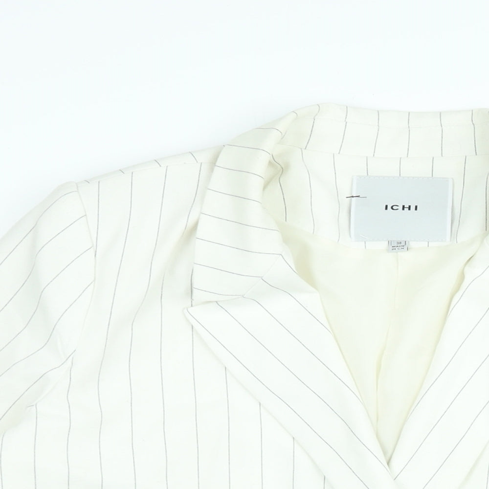 ICHI Womens White Striped Jacket Blazer Size 10 Button