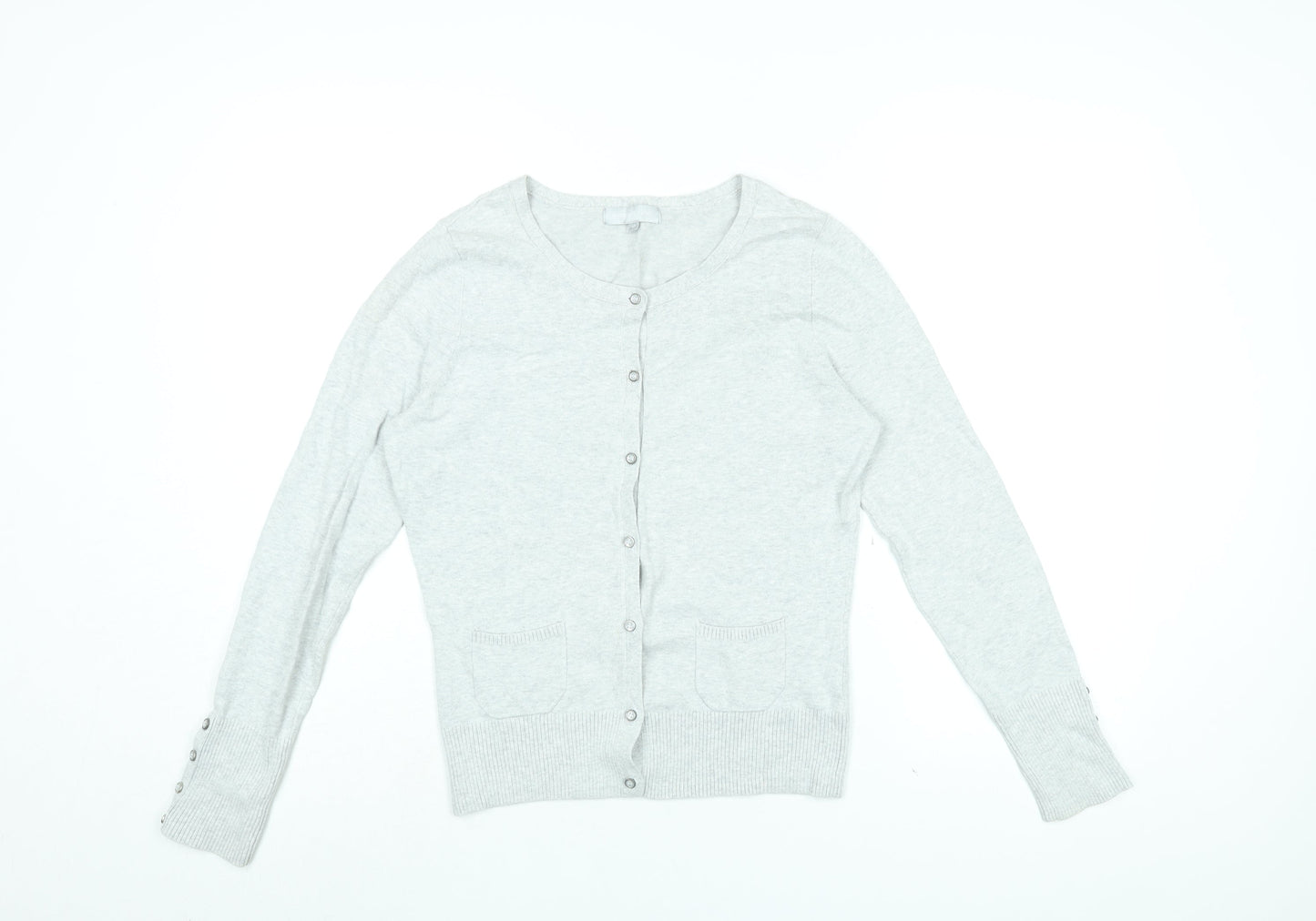 Red Herring Womens Grey Round Neck Cotton Cardigan Jumper Size 10