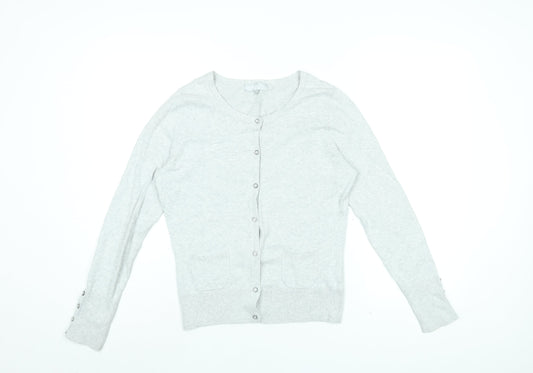 Red Herring Womens Grey Round Neck Cotton Cardigan Jumper Size 10