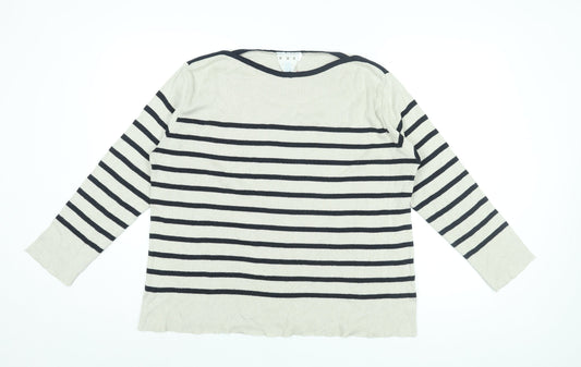 Normal Norfolk Womens Ivory Boat Neck Striped Cotton Pullover Jumper Size L