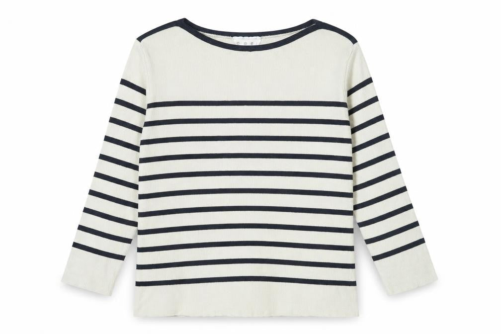 Normal Norfolk Womens Ivory Boat Neck Striped Cotton Pullover Jumper Size L