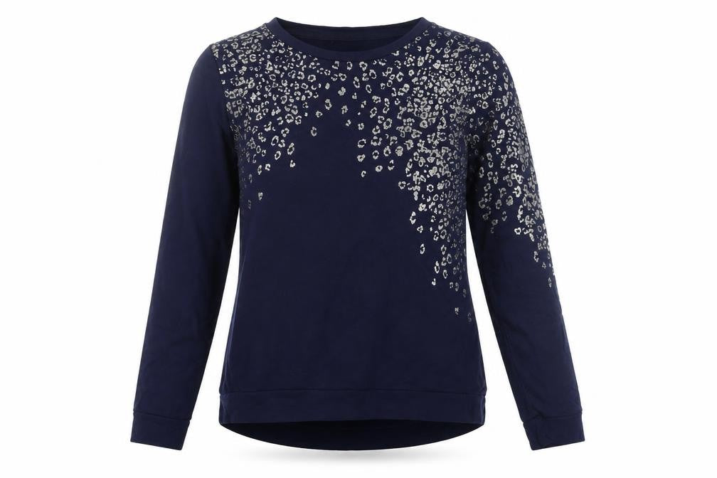 Oasis Womens Blue Animal Print Viscose Basic T-Shirt Size S Round Neck